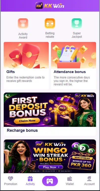 KK Win Game Bonuses – First Deposit Bonus, Attendance Bonus, Gifts and Wingo Win Streak
