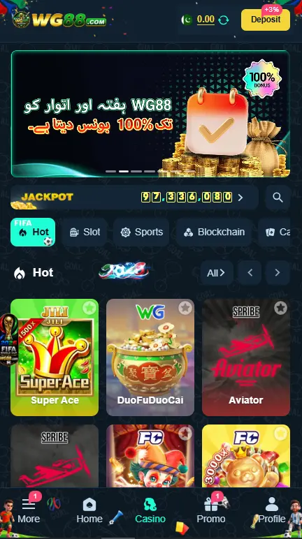 WG88 Game Casino Home Screen – Slots Sports and Hot Games Pakistan
