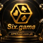 Six Game APK logo banner with premium black and gold casino theme for Android users in Pakistan