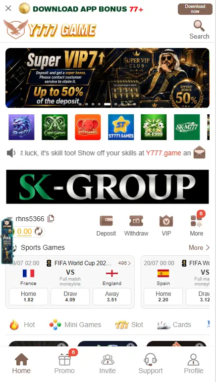 Y777 Game VIP membership and sports betting section