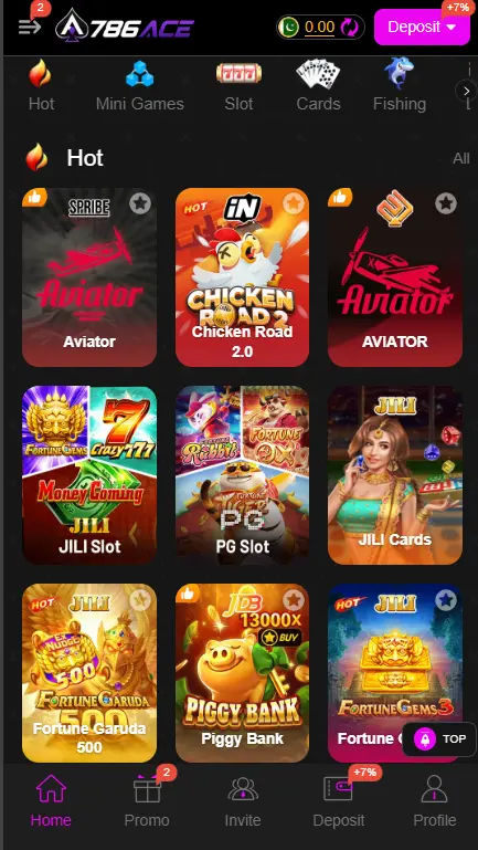 786ACE Game home screen hot games slots cards fishing