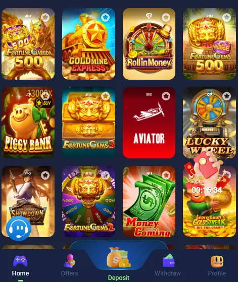899U Game lobby with slot game options