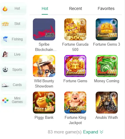 357PK Game home screen showing hot slots and fishing games