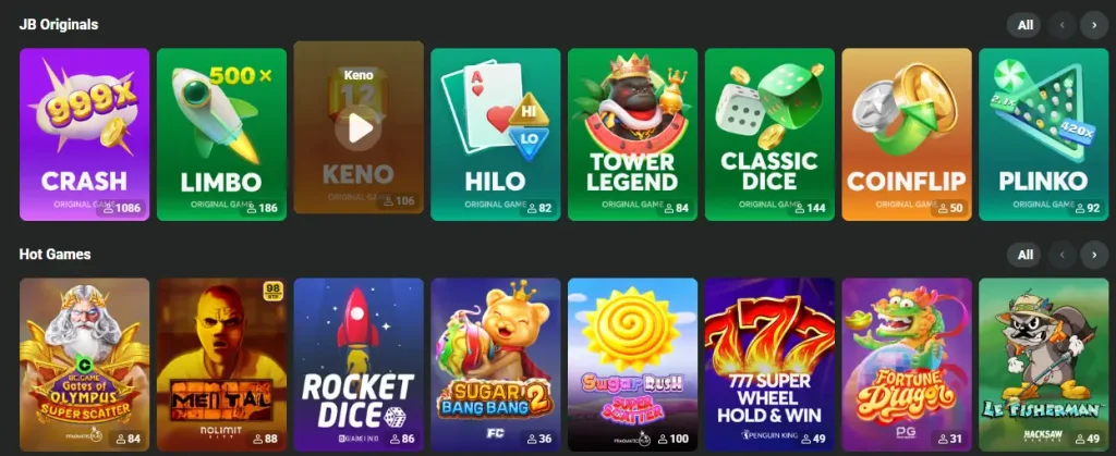 JB Game originals hot games list Crash Limbo Keno