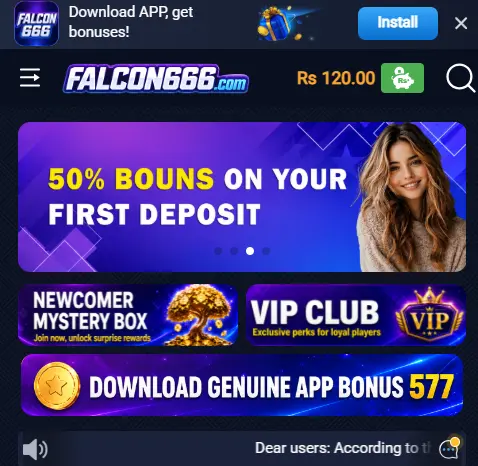 Falcon666 Game home screen with promotions
