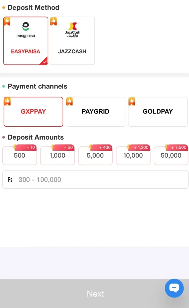 PKRAAH Game deposit method EasyPaisa JazzCash screen