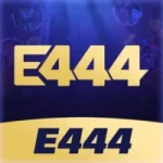 E444 game official game app logo with gold text on dark blue background