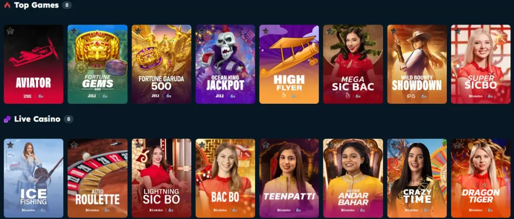 Six6s Game top games and live casino list screen